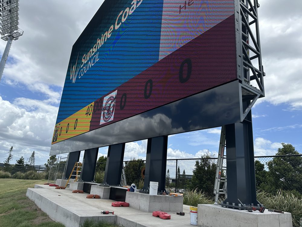 LED scoreboard structure, commissioned and displaying live match content